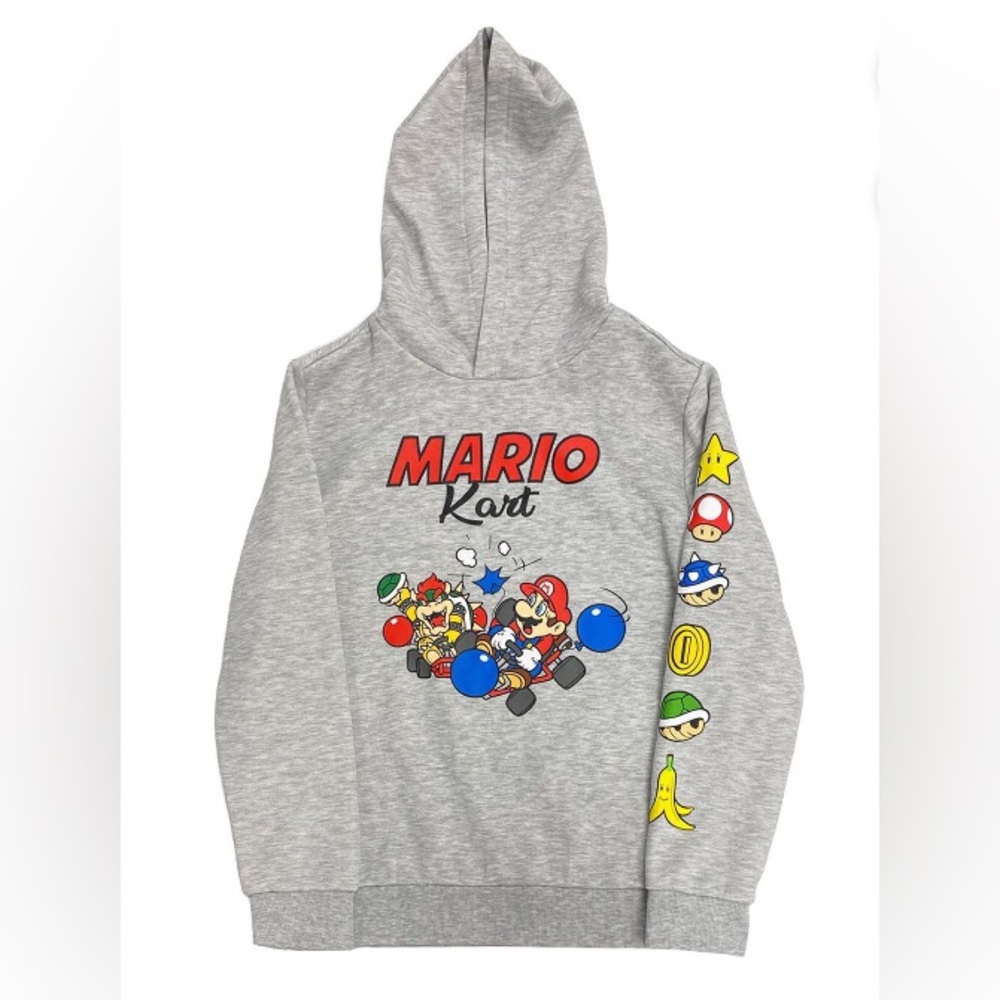 Mario Kart Gray Kids' Hooded Sweatshirt